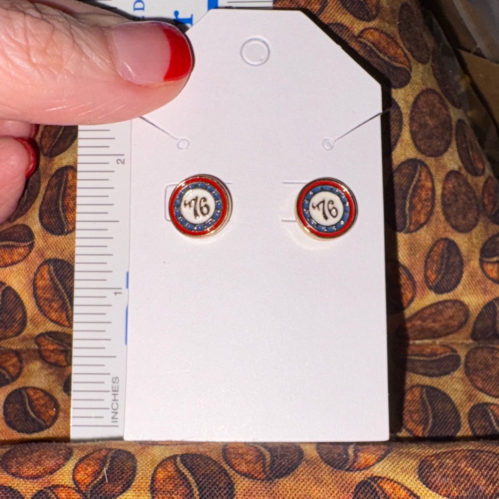 Brand New Team Usa 76 Celebration Red Blue White Gold Stud Pierced Earrings